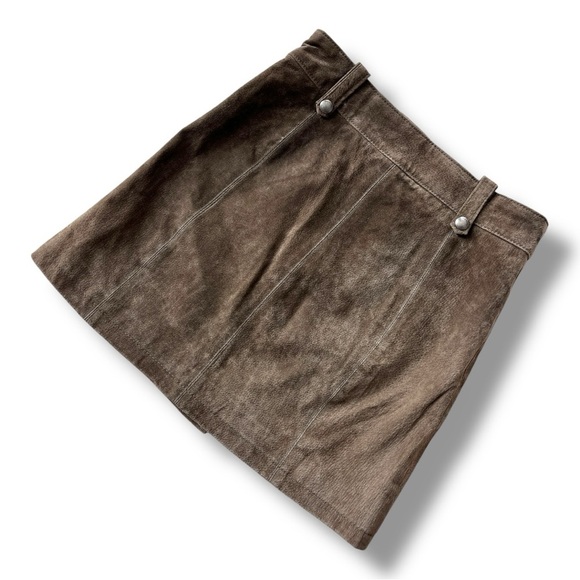 BLANK NYC Run For It Taupe/Olive Asymmetrical Zipper Suede Leather Mini Skirt - Picture 9 of 10